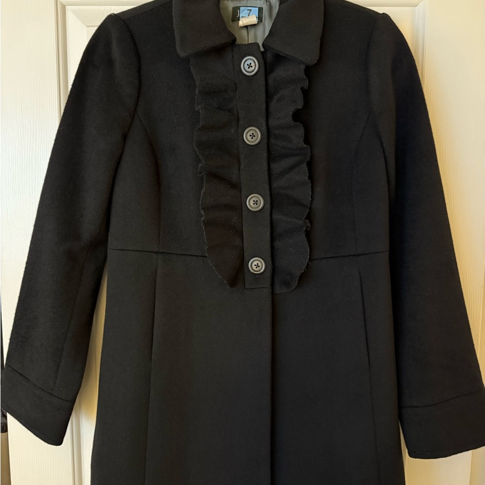 J.Crew women’s black wool coat with ruffle detail - size 2